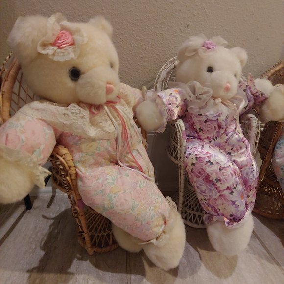 Vintage Teddy Bear Plush Dolls in Basket Chairs Lot of 3 MTY International - Picture 5 of 8